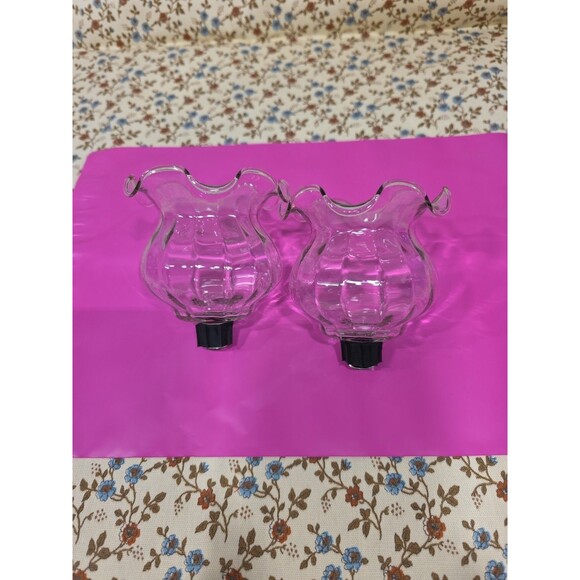 2- Vintage Clear Country Crimped Peg Votive Candle Holder Cups Ruffled Sconce‎ - Picture 1 of 3